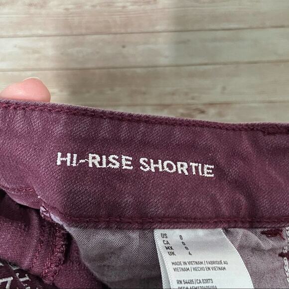 American Eagle Outfitters Hi-Rise Shortie Shorts Burgundy Denim Preppy Size 0 - Picture 8 of 10